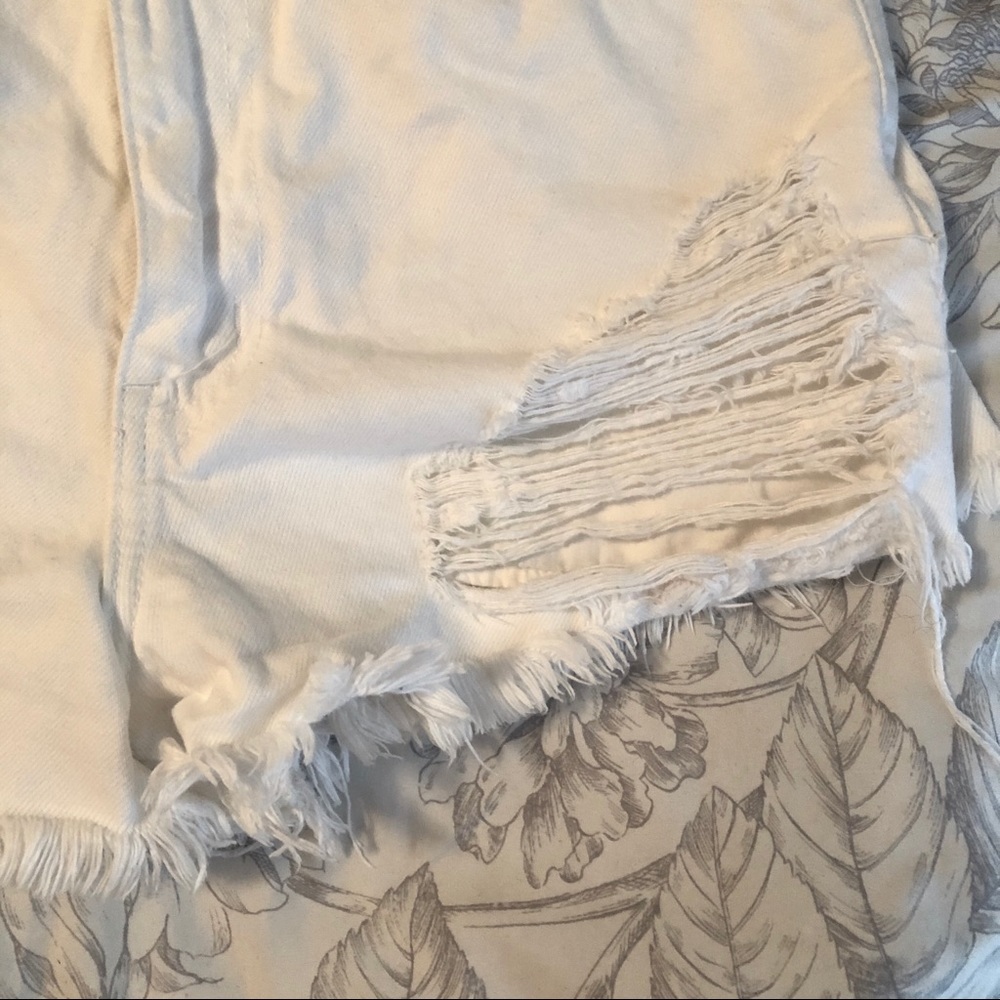 High Rise White Denim Ripped Shorts - Picture 4 of 6